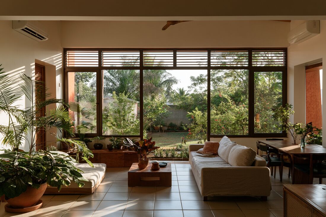 Séjour et salle à manger ouverts sur le jardin — exemple