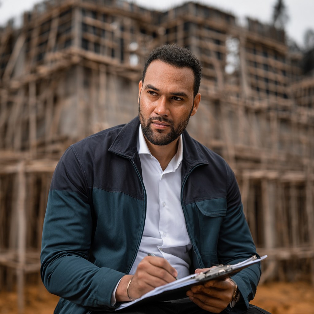 L'ingénieur de DOMROC en relevé sur un chantier au Cameroun