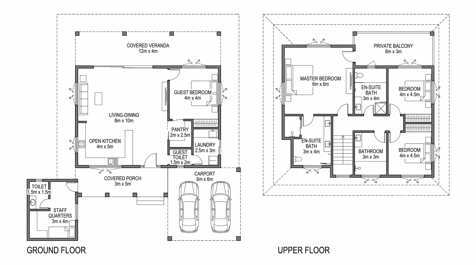 Plan de la villa (R+1, rez-de-chaussée et étage) — indicatif, non contractuel