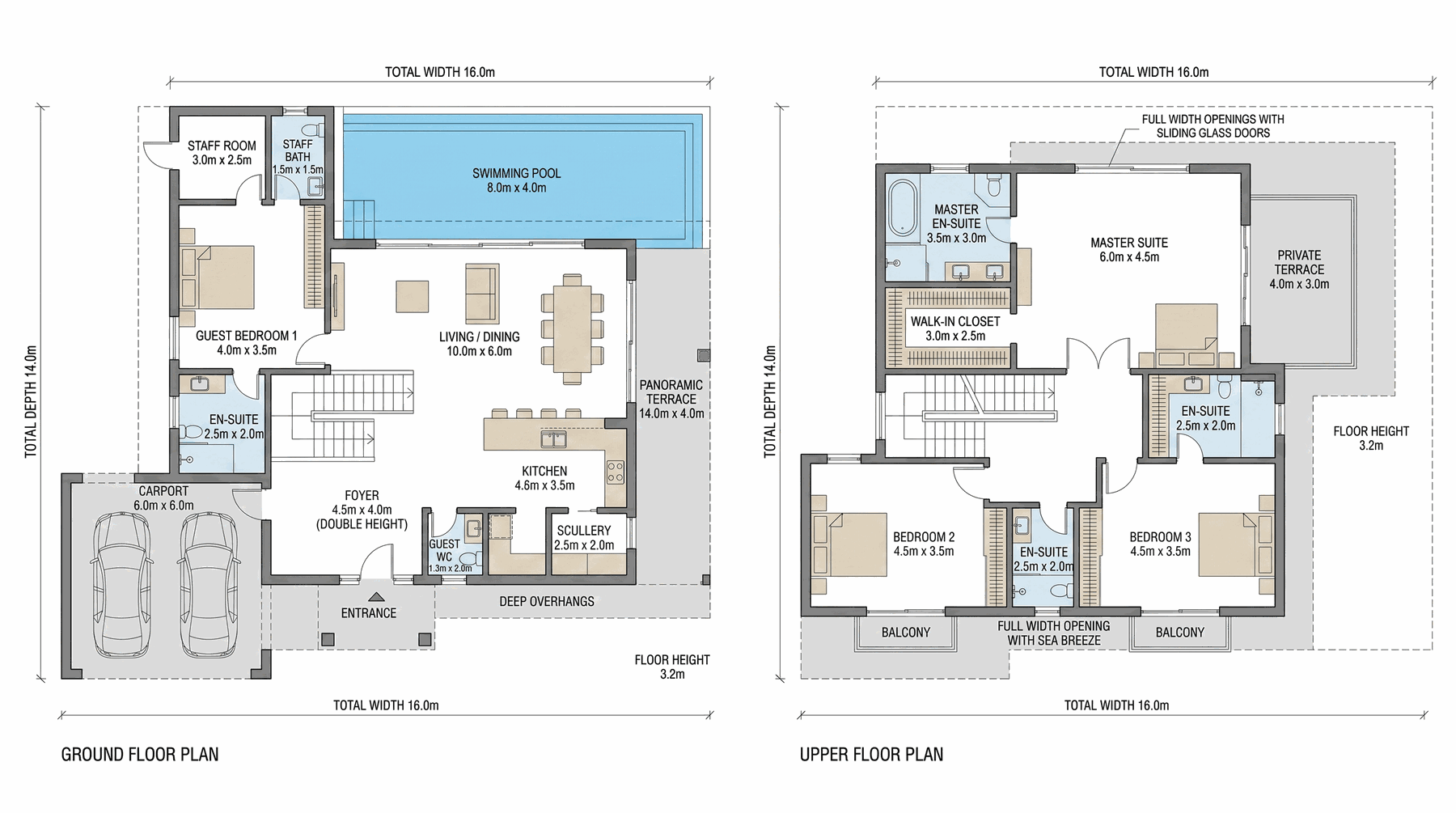 Plan de la villa (R+1, rez-de-chaussée et étage) — indicatif, non contractuel